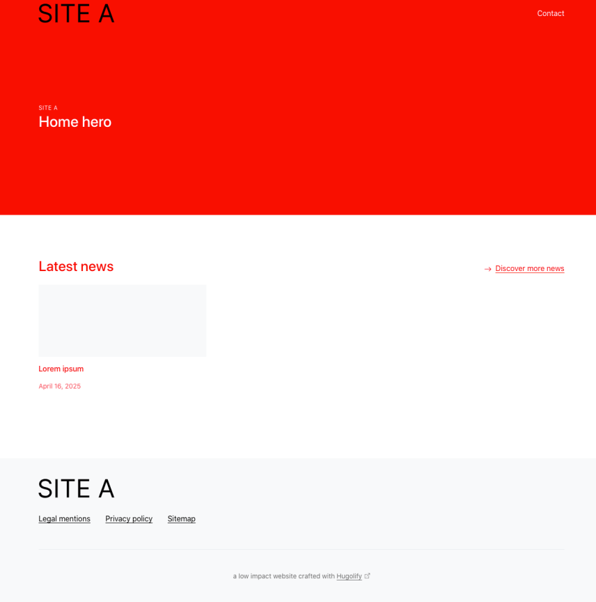 screenshot of homepage of site A