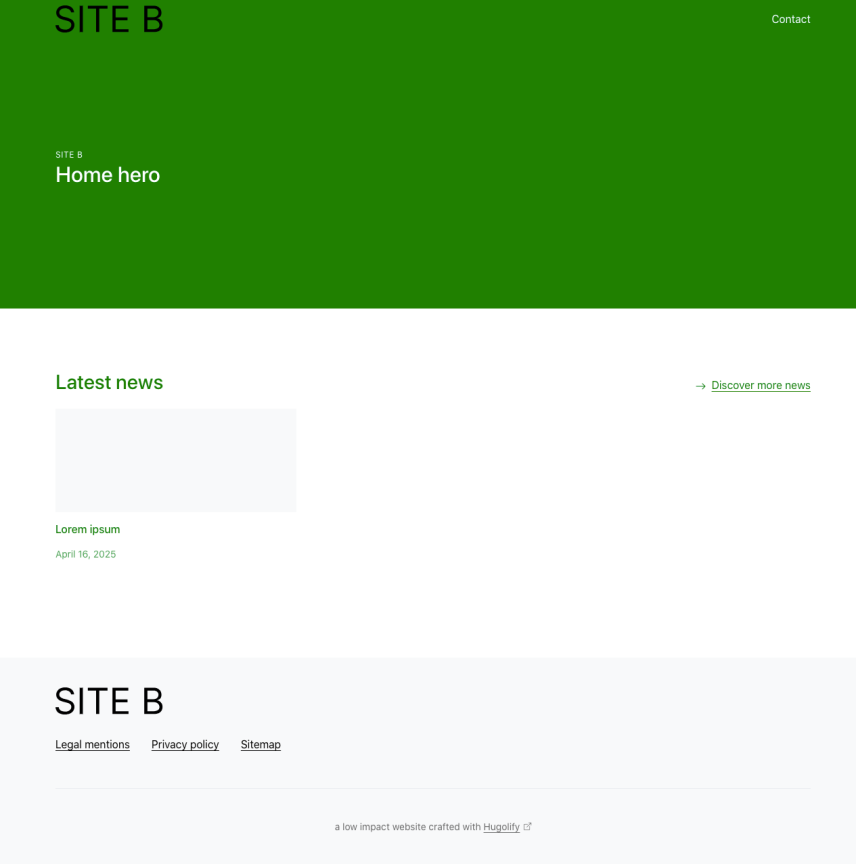 screenshot of homepage of site A