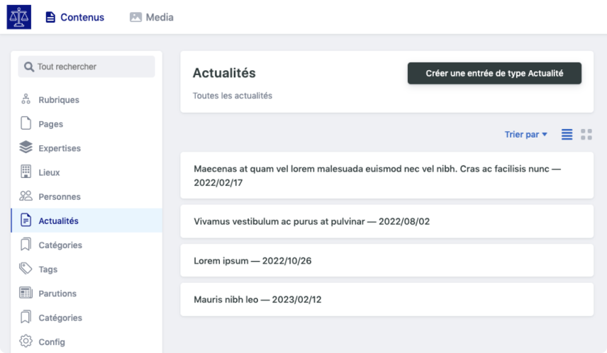 Capture d’écran de l’espace admin de Lawyerify