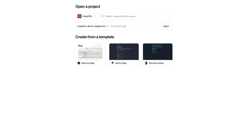 screenshot of Pages CMS app home page