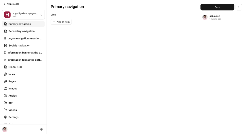 screenshot of Pages CMS app project page