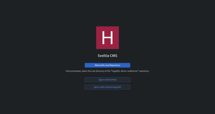 screenshot of Sveltia CMS, signin page