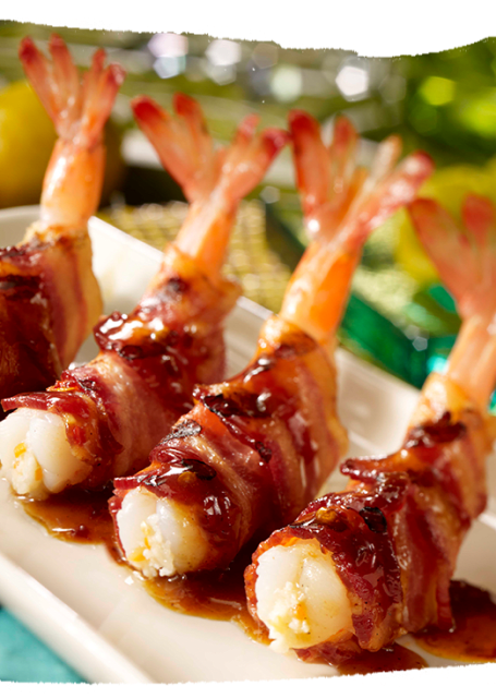 Honey Habanero Bacon Wrapped Shrimp: For those who like it hot!