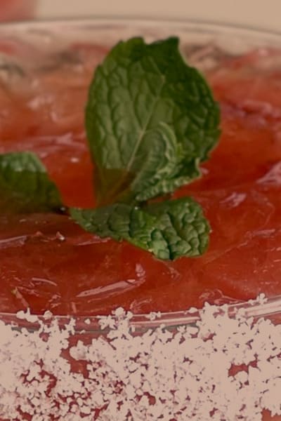 Strawberry Hibiscus Margarita with Mint Leaves