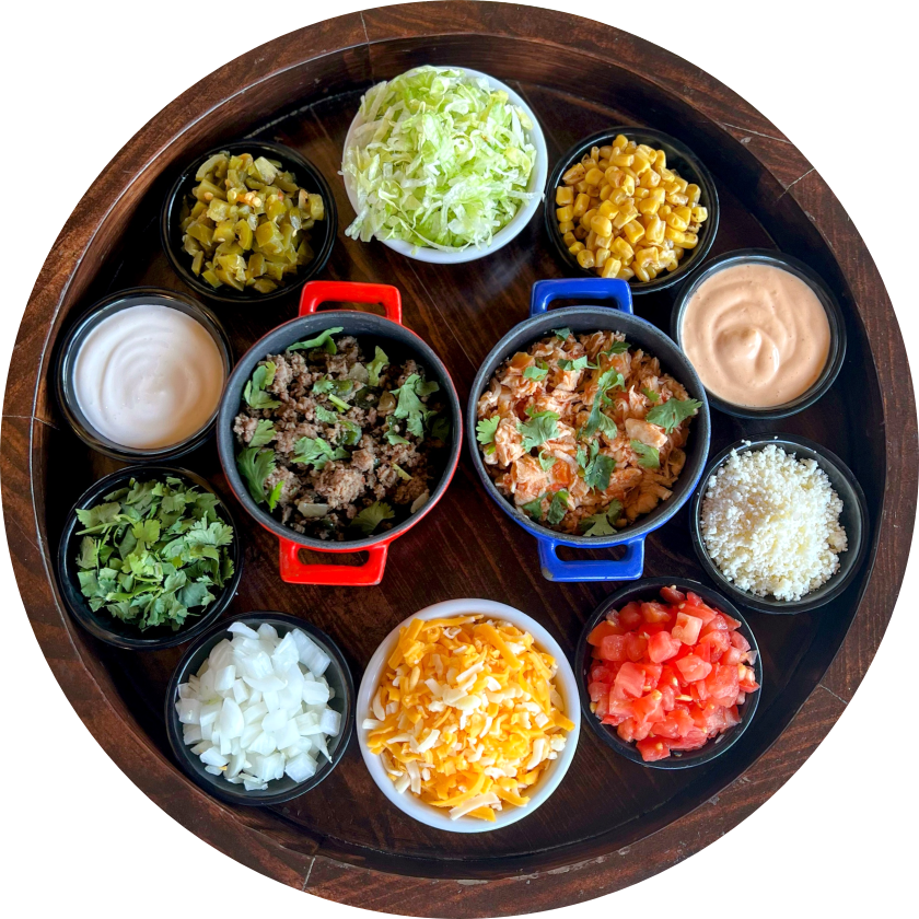 Round spinning platter with fresh taco ingredients