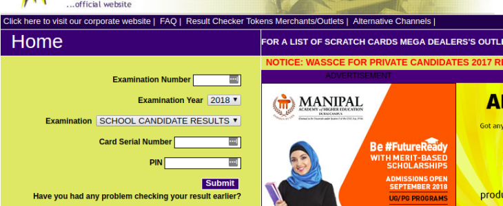 WAECDIRECT 2018 ONLINE RESULT CHECKER.