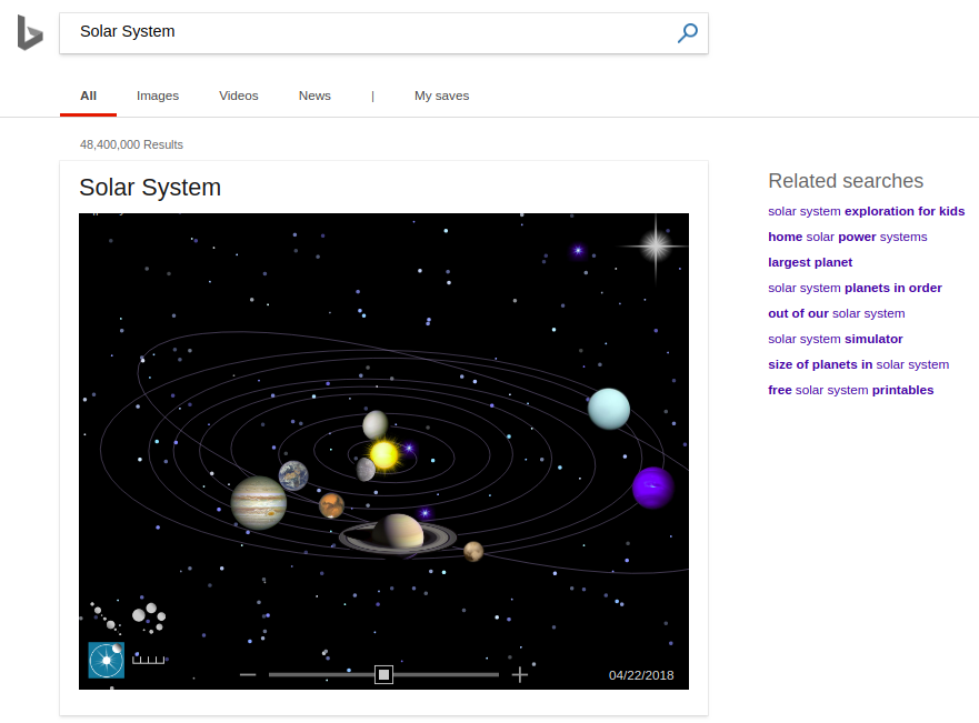 Solar System Search on Bing