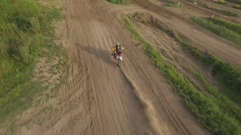 Motorcross Jump Captured by Aerial Drone in the Netherlands