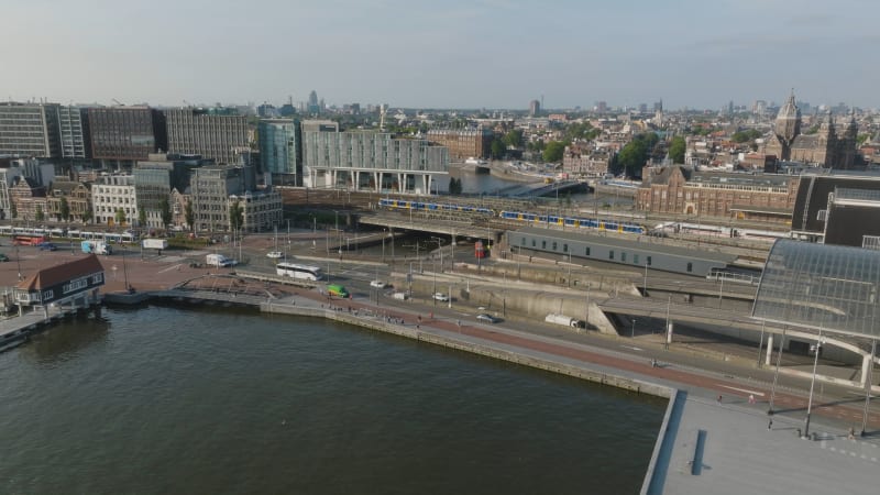 Overhead View of Train Movement at Amsterdam Central Station