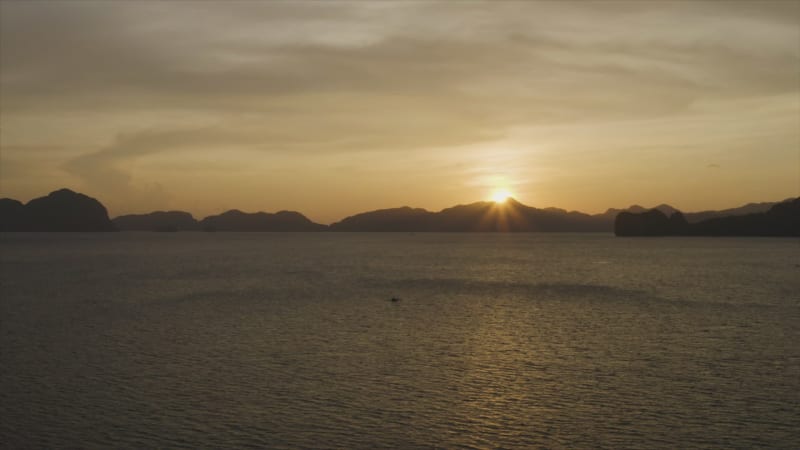 Aerial view of the sunset at El Nido, Palawan.