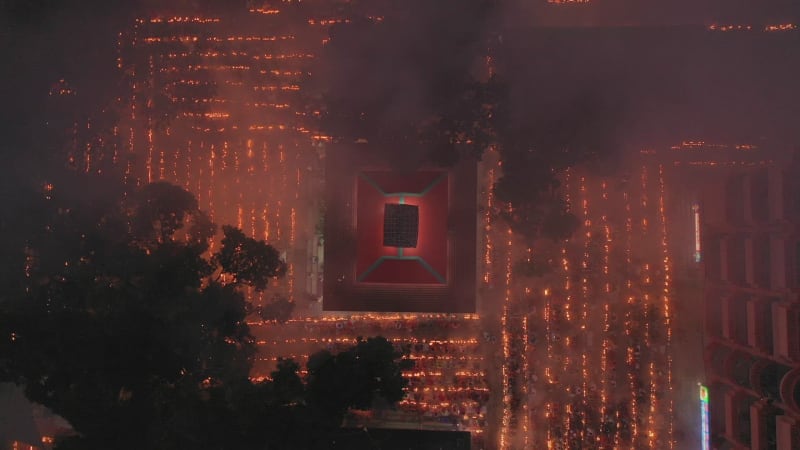 Aerial del templo de Sri Bramhachar en un festival hindú, Bangladesh.