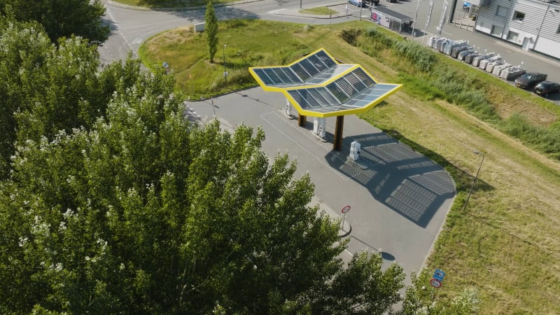 Overhead View of Electric Vehicle Charging Station in Nieuwegein, Netherlands