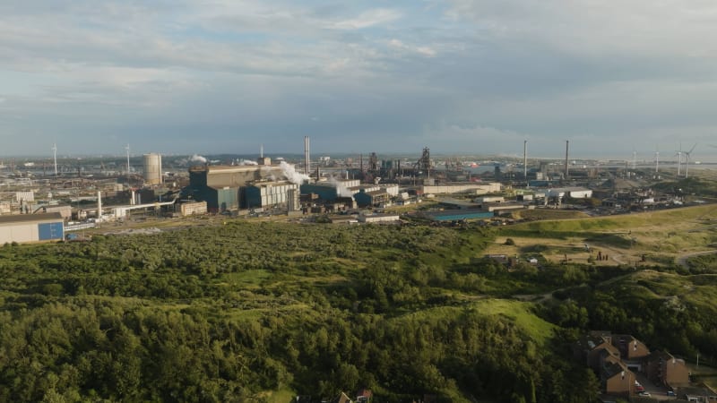 aerial shot of an industrial site next to Wijk Aan Zee, the Netherlands