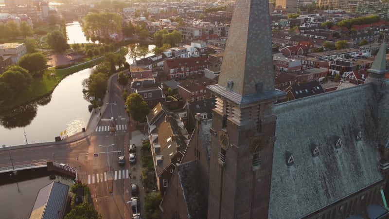 Tower of St. Joseph's Church in Leiden, South Holland, Netherlands.