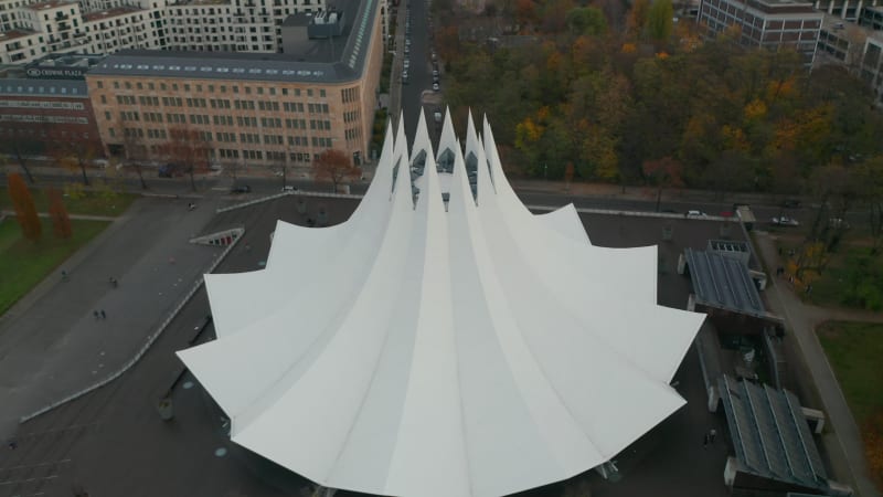 Close up of Tempodrom White Building in Berlin, Germany