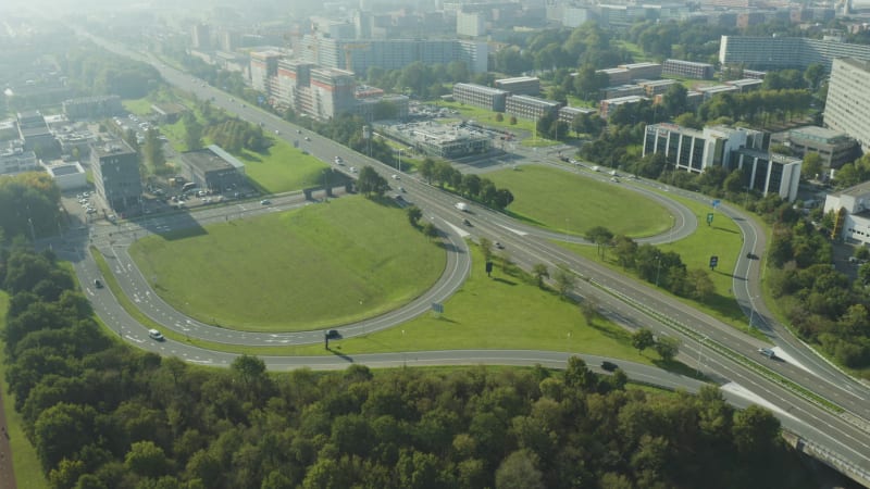 Aerial View of Dutch Highway Ramp and Exit at Venserpolder in Diemen Zuid