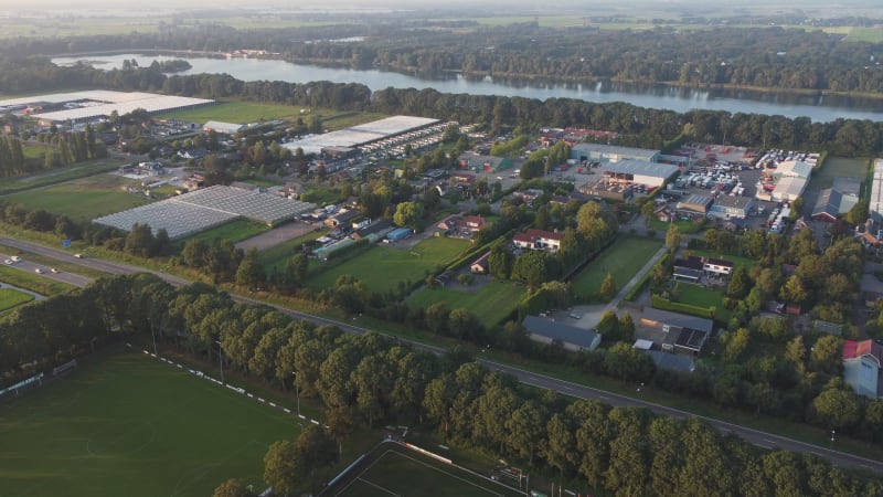 The Maarseveense plassen (Maarsseveense lakes) and houses in the outskirts of Utrecht, the Netherlands.