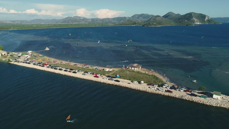 Panoramic aerial view of the Neretva delta valley river.