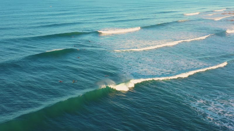 Aerial view of surfers at Moffat Beach, Queensland, Australia