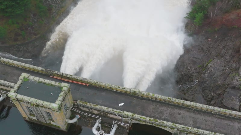 Hydroelectric Power Station Pumping Water Through a Dam Slow Motion