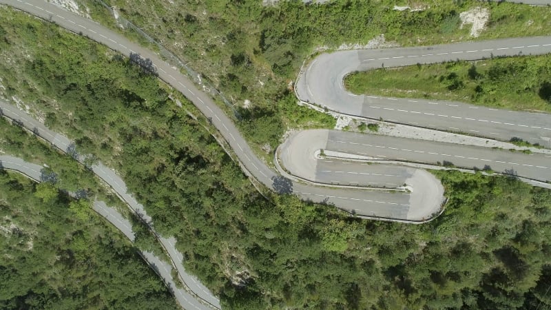 Winding, Twisting and Steep Mountain Road Aerial