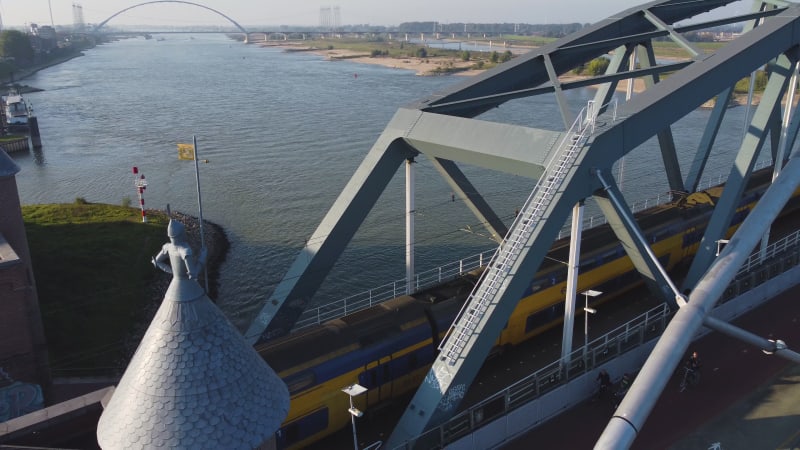Train on the Railway Bridge in Nijmegen, Gelderland province, the Netherlands.