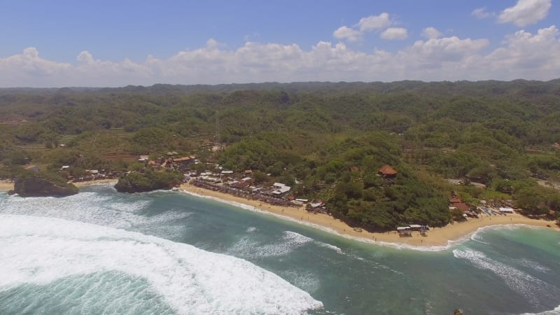 Aerial view of coastal village in the java sea.