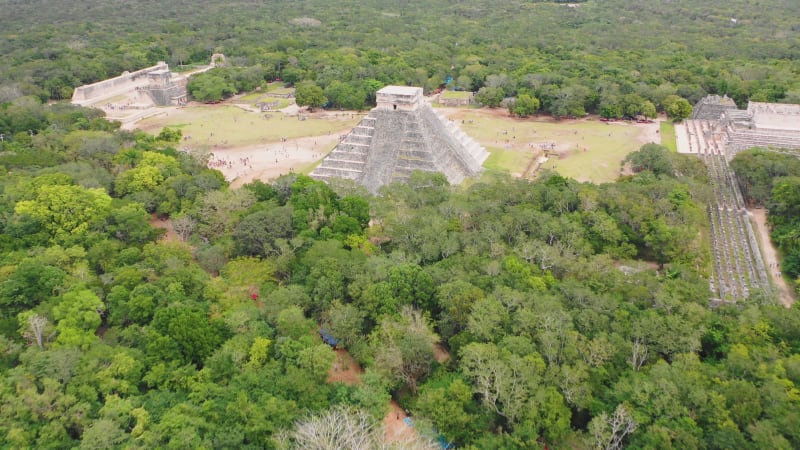 Aerial view of ruins in Chichen Itza, Yucatan.