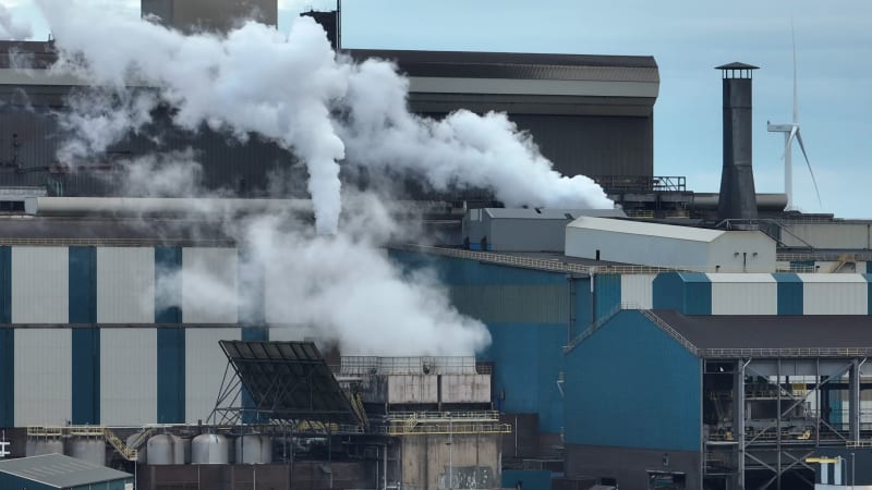 aerial shot of an steel production facility in Wijk Aan Zee