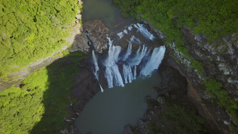 Aerial view of Rochester Falls in Mauritius.