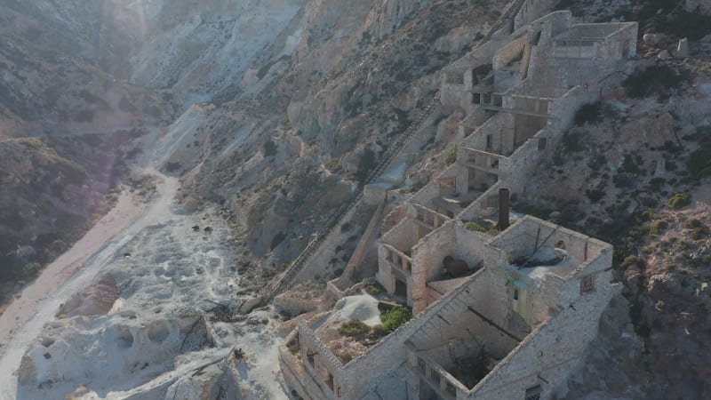 Aerial View of an Old Abandoned Coal Mine on Milos Island, Greece