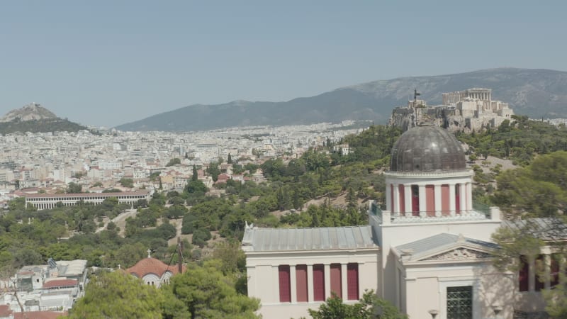 Aerial View of National Observatory of Athens with Acropolis and Mount Lycabettus in the background