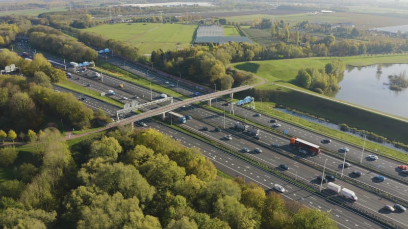 Aerial Rush Hour on the A12 Highway in Utrecht, Netherlands