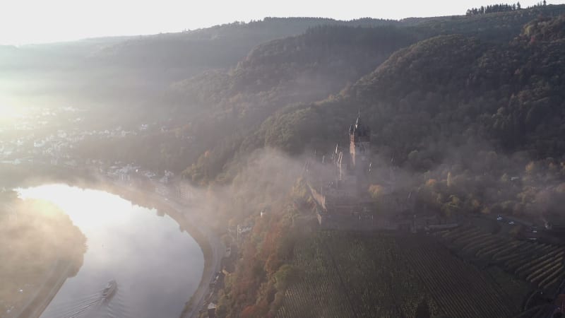 Sunrise View of Cochem in Germany with the Medieval Castle Overlooking the River