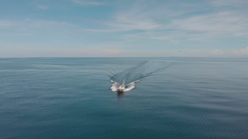 Aerial view of speed boat.