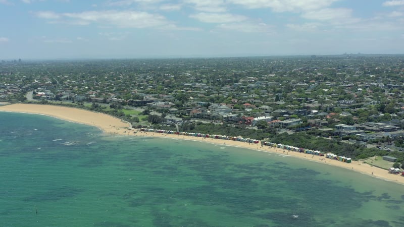 Dendy Street Beach in Melbourne Seen From the Air with the Melbourne Skyline