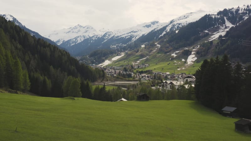 Idyllic Austrian alpine town setting in spring