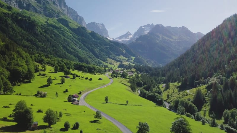 Aerial View of Swiss Mountain Pass in Susten.