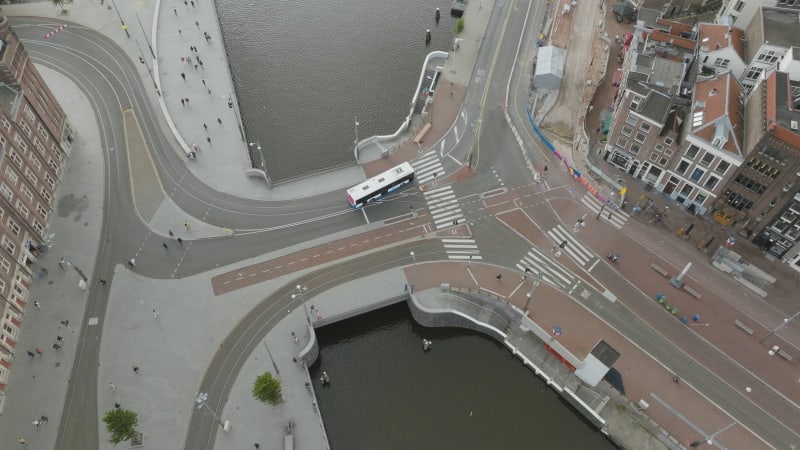 Overhead View of Bus Departing from Amsterdam Central Station