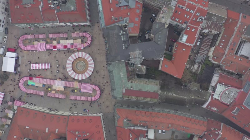 Bird's Eye View of a Festive Christmas Market in a City