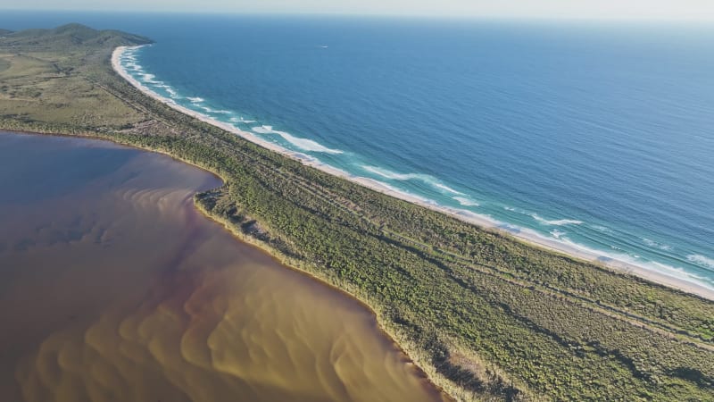 Aerial view of Wallis Lake and the Seven Miles Beach, Australia.