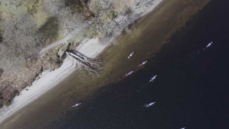 Bird's Eye View of Canoeists in a Lake