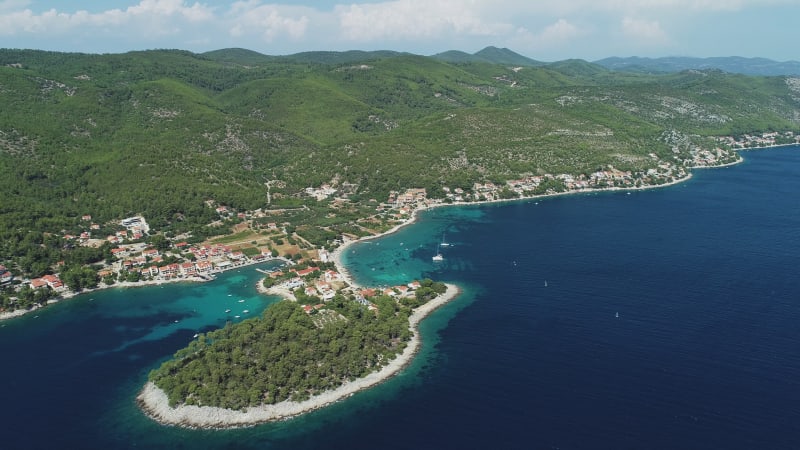 Aerial view of a small peninsula near Prizma on Korcula Island, Croatia.