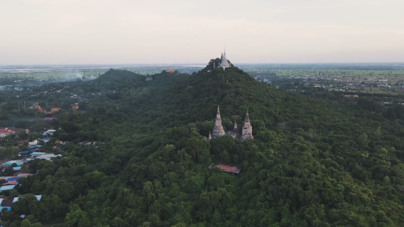 Aerial view of Oudong mountain, a holy site, Cambodia.