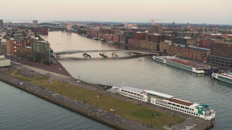 Aerial view of Amsterdam canals in the city center