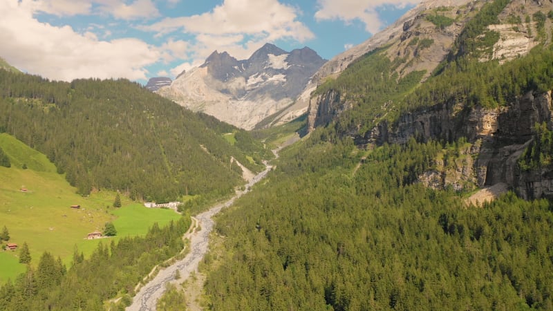 Aerial view of scenic Eglinton Valley during the sunset, New Zealand.