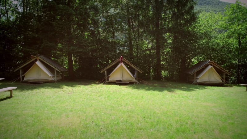 Aerial view of the traditional tents in a summer camp.