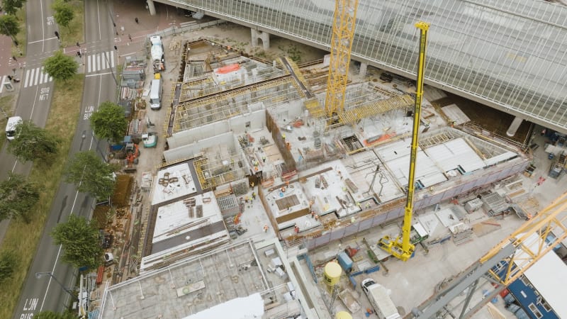 aerial shot of an construction site in Amsterdam, the Netherlands