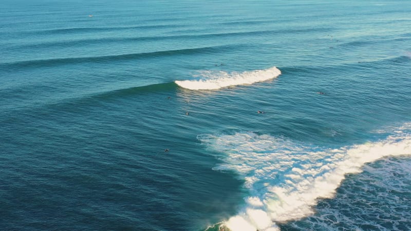 Aerial view of surfers at Moffat Beach, Queensland, Australia