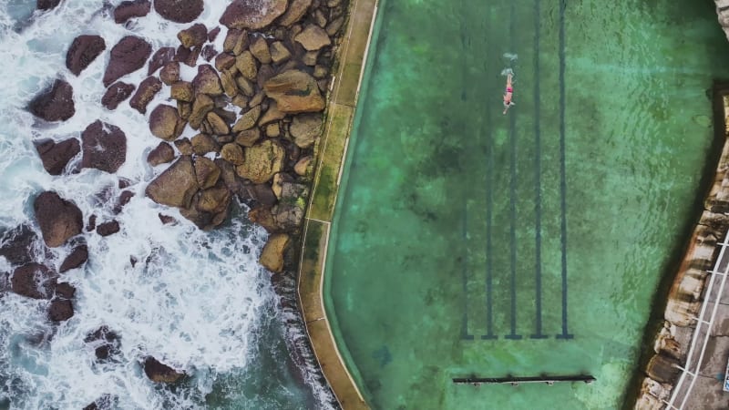 Aerial view of Bondi Iceberg Pool, New South Wales, Australia.